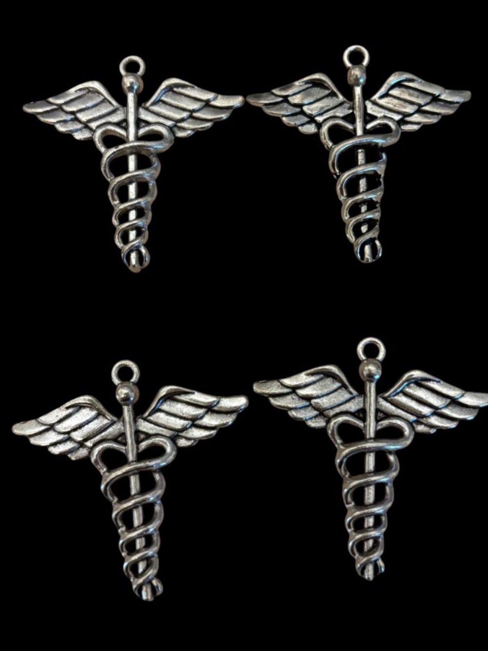 Silver Caduceus Medical Charms - Set of 4